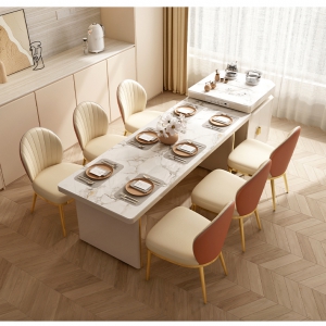 【A.SG】多功能岛台餐桌现代简约客厅饭桌茶桌一体岩板伸缩餐桌椅组合