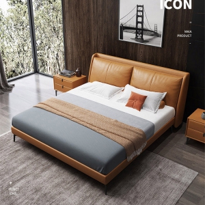 【A.SG】意式轻奢真皮双人床1.8米主卧婚床现代简约高档极简北欧橙色软床