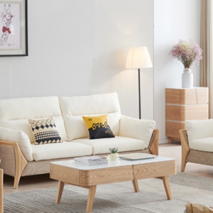 【A.SG】北欧白蜡木布艺沙发123组合大户型可拆洗简约客厅整装乳胶沙发
