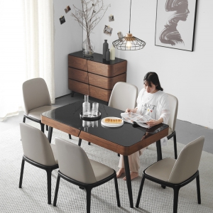 【A.SG】北欧餐桌椅组合 铁艺现代简约长方形桌子小户型钢化玻璃饭桌家用