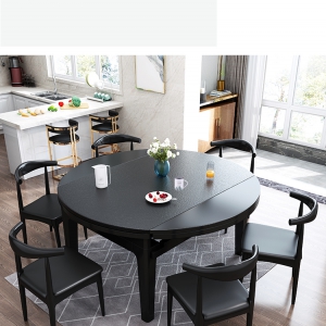 【A.SG】实木餐桌椅组合多功能轻奢火烧石折叠伸缩可变圆饭桌现代简约家用