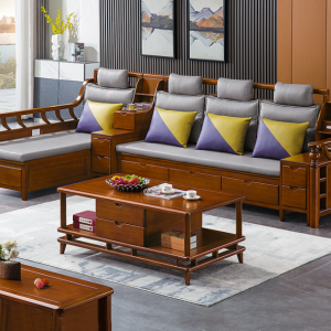 【A.SG】胡桃木冬夏两用实木沙发组合储物转角布艺沙发现代客厅新中式家具