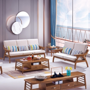 【A.SG】北欧新中式全实木沙发进口白蜡木客厅组合简约小户型转角布艺三人