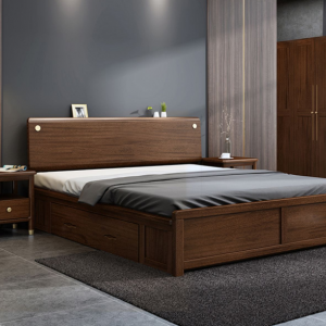 【A.SG】北欧实木床现代简约双人床1.8米胡桃木床1.5m储物床主卧家具婚床