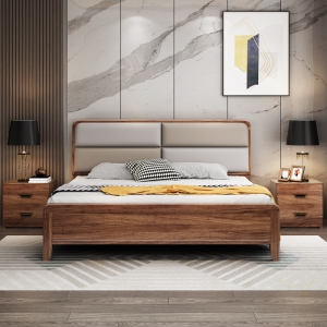 预售-新中式实木床1.8米乌金木软包双人床