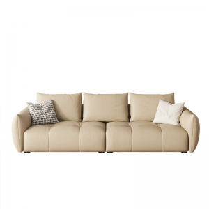 预售-意式极简真皮沙发客厅小户型组合现代轻奢奶油风简约直排双位沙发