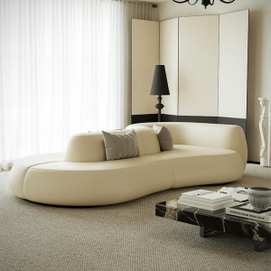 预售-意式真皮沙发双面坐法式奶油风客厅高端设计师款横厅创意异形沙发