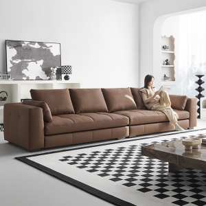 预售-意式真皮沙发设计师现代简约大平层别墅极简客厅直排布雷泽沙发3米