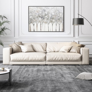 预售-北欧现代简约小户型客厅真皮方块羽绒乳胶豆腐块免洗科技布沙发2.8米