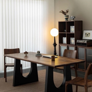 预售-胡桃木色客厅大长书桌工作台大板餐书桌一体会议办公桌